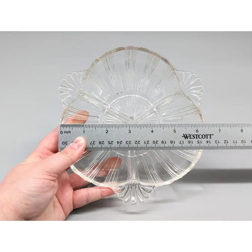 Vintage Hazel Atlas Clear Glass Divided Dish Bowl 3 Part Handles Sections 6.5